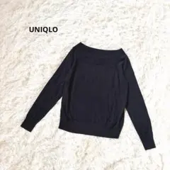 ユニクロ エクストラファインメリノボートネックセーター ウール M ネイビー