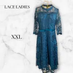 【ゆったり XXL 】LACE LADIES 総レース ロングドレス 7分袖のサムネイル