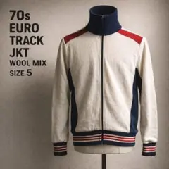 希少 70s ユーロ トラックジャケット 白 ウール混 トリコロール M相当