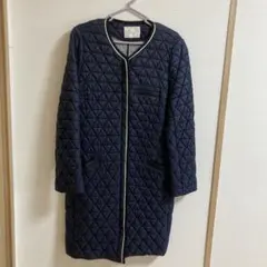 Cava キルティングコート ノーカラー ネイビー ロング Lサイズ