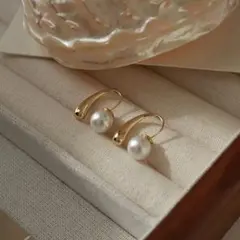 【フォロー割有】上品パールとゴールドのフープピアス　エレガント
