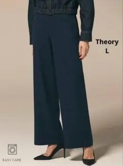 美品Theory ストレート ワイドパンツ L 洗える ウエストゴム 黒 日本製