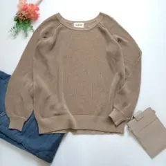 k052　フェリシモ MEDE19F ざっくり メッシュ編み ニット モカ Mのサムネイル