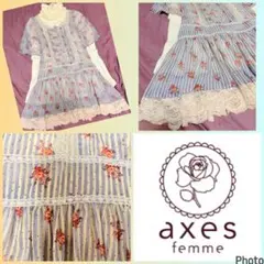 アクシーズファム★ストライプブーケ柄★レースたっぷり￼★お嬢様ミニワンピース