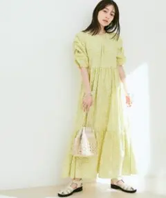 ViS 袖ボリュームフラワープリントワンピース