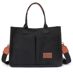 キャンバスクロス メッセンジャー トートバッグ デニム 大容量 ブラック