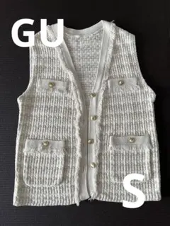 【美品】GUツイードベスト ベージュSサイズ
