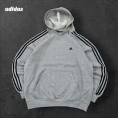 アディダス 00s プルオーバースウェットパーカー M グレー ブランド刺繍ロゴ