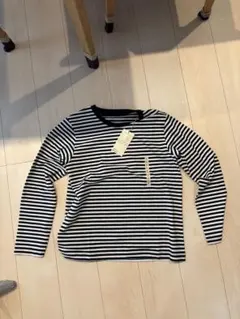 クルーネック長袖Tシャツ L 黒白ストライプ
