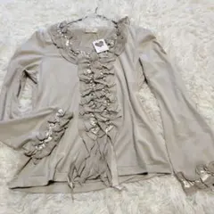 Bon Sens ベージュ 豪華フリル長袖シャツ 新品タグ付き　38（M）