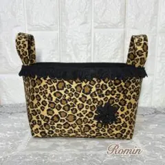 布バスケット小　ヒョウ柄　ハンドメイド