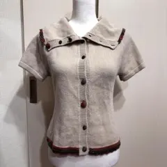 JOCOMOMOLA　グレージュニット半袖カーディガン　サイズ40 HR1022