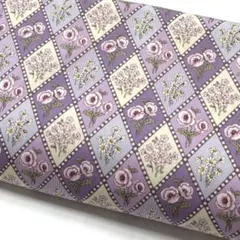 生地　ハギレ　格子柄　薔薇柄　パープルCOTTON こばやし