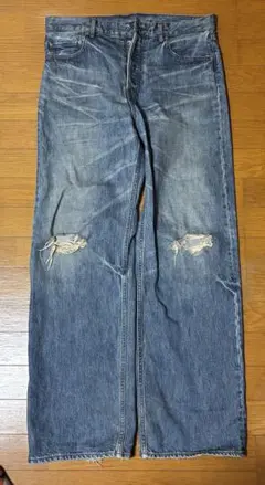 Future Archive ダメージ加工 ブルーデニムパンツ Iライン