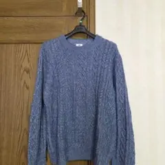 BEAMS HEART ケーブル編み クルーネックセーター 青