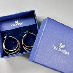 【極美品】スワロフスキー 3連 フープピアス トリプル ゴールド コンビ 箱
