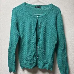 ターコイズ レース編み カーディガン L