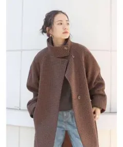 Ungrid スタンドカラーチェックコート