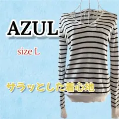 AZUL basic Vネック ボーダーニット サマーセーター 長袖 L 薄手