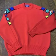 DEMETREレッド カラフル肩パネル ニットセーター　ウール100% メンズＭ