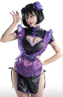 チャイナドレス風 メイド服 コスプレ衣装 パープルのサムネイル
