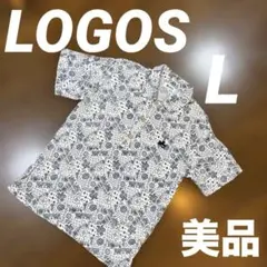 美品　LOGOS ロゴス　総柄　半袖シャツ　メンズ　Lサイズ アウトドア　白