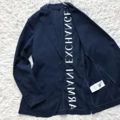 【近年 極美品】アルマーニ　テーラードジャケット　アンコン　紺　ストレッチ　ロゴのサムネイル