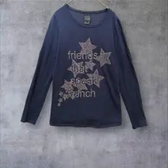 a2074【ザラZARA】長袖カットソー ロンT 星柄ビジュー ネイビーM