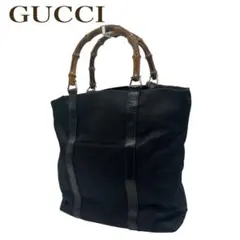 GUCCI グッチ バンブーハンドル ナイロン ハンドバッグ ブラック 黒
