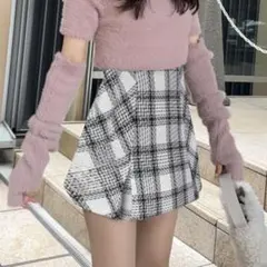 GRL インパン裏地付きツイードチェックミニスカート tu891 アイボリー