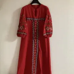 ワンピース　刺繍　エスニック　アジアン　赤　レッド