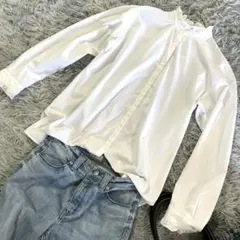【L】GU ♡ フリル スタンドカラーシャツ 長袖　ジーユー　美品