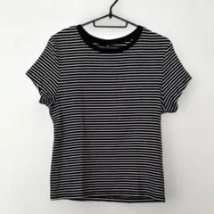 GU 半袖ボーダーリブニットＴシャツ XL 黒 2025年夏モデルのサムネイル