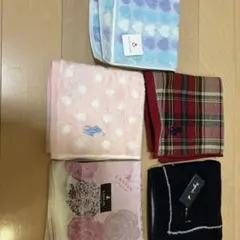 ハンカチセット 水色 ピンク チェック柄他