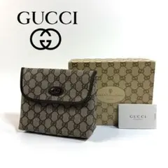 【美品】GUCCI レザー GG スプリーム ポーチ ブラウン 保存箱付き