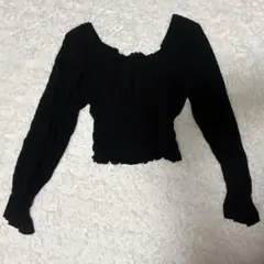 韓国風 シャーリングショートブラウス ブラック