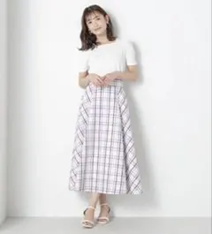【NATURAL BEAUTY BASIC】チェックフレアスカート M