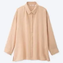 ユニクロ　リネンブレンドシャツ（七分袖）　ピンク　L