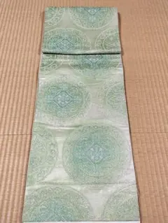 高級正絹　グリーン系西洋風　アンティーク袋帯　六通