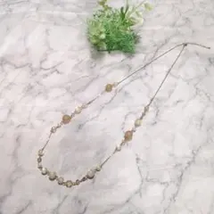 美品☆ビジューロングネックレス　コットンパール　ビーズ　ゴールド