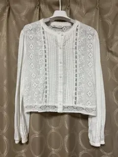 ZARA ホワイト 長袖シャツ レースデザイン