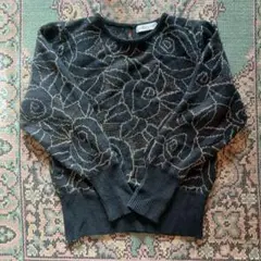 ヴィンテージ 古着 花柄ニットセーター ウール混 ラメ入り 薔薇