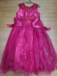 キッズ　発表会　ワインレッド フラワー刺繍 フォーマルドレス