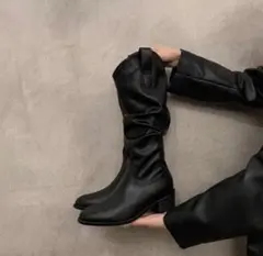 ロングブーツ ブラック 革