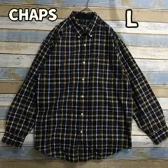 チャップス 長袖シャツ チェック 紺 黄 M ボタンダウン【か828】のサムネイル