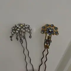 シルバー&ゴールド 花モチーフ 髪飾り2本セット