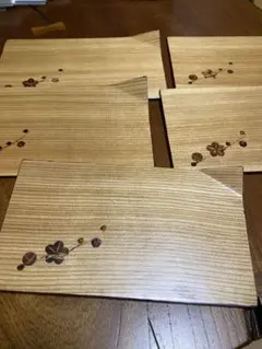木製皿 5枚セット 花模様