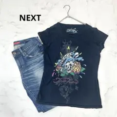 NEXT 半袖Tシャツ ブラック スカル×フラワープリント サイズ10のサムネイル