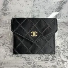 CHANEL 二つ折り財布 ビコローレ ココマーク ロゴ金具 Wホック 黒
