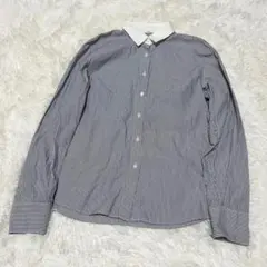 【a3394】無印良品 美品 未使用級 ストライプコットンシャツ ブラウス L